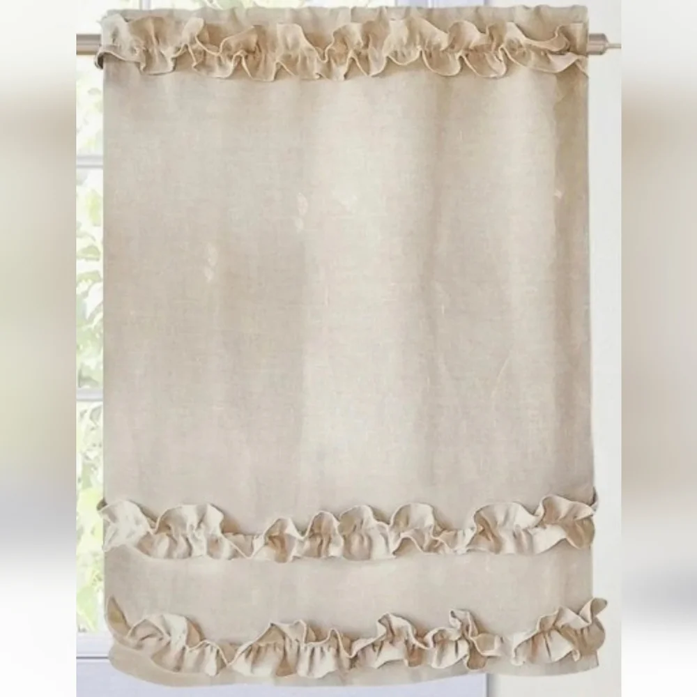 Sunny Family Style Tan Ruffled Flax Curtain.